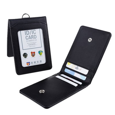 Leather Vertical ID Card Holder Badge Holder With 5 Card Positions