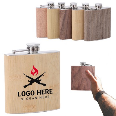 6 Oz Wood Grain Stainless Steel Flask