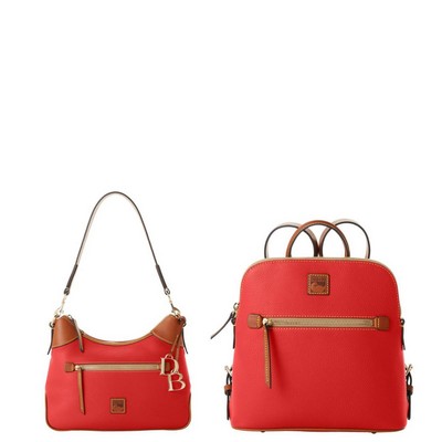 Dooney & Bourke Red Pebble Grain Hobo And Backpack Set