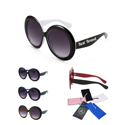 Round Frame Two Tone Sunglasses with Fiber Eyeglass Pouch