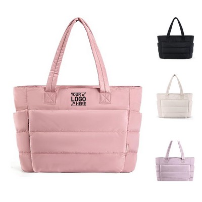 Lightweight Puffy Quilted Tote Bag with Compartments