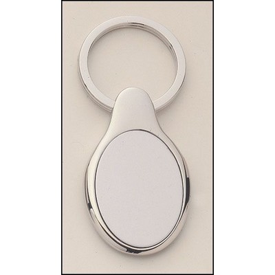 Oval Shaped Polished Silver Keyring w/Matte Silver Insert (1 1/4"x3")