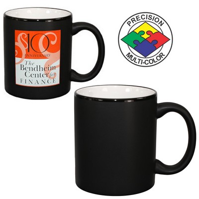 11 Oz. Black Satin/White 2 Tone C-Handle Hilo Mug - Dishwasher Resistant - Precision Spot Color