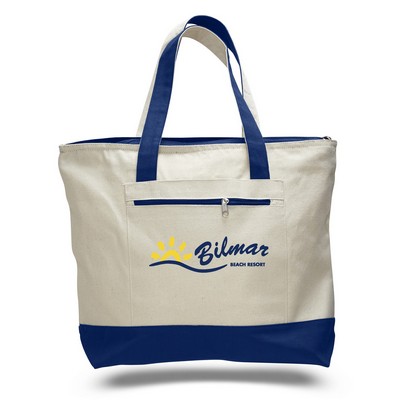 12 Oz. 2 Tone Canvas Zipper Tote Bag - 1 Color (18"x14"x4 1/2")