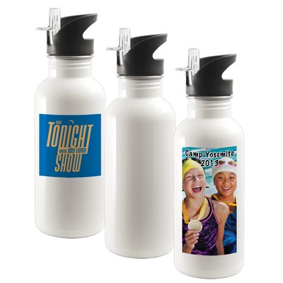 20 Oz. Stainless Steel Water Bottle w/ Straw Top (White)