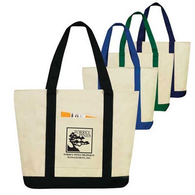 Two-Tone Zippered Canvas Boat Tote Bag