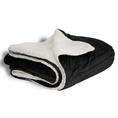 Micro Mink Sherpa Blanket 50"X60" (Embroidered)-- Black - ON DISCOUNT