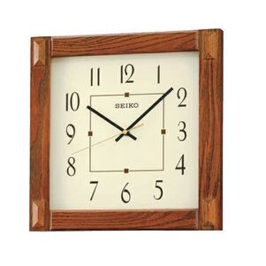 Seiko 13" Square Medium Brown Wood Wall Clock