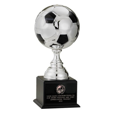 15" Silver & Black Soccer Ball Trophy w/Silver Pedestal & Black Base