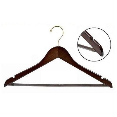 Flat Wood Walnut & Chrome Suit Hanger w/Non-Slip Bar