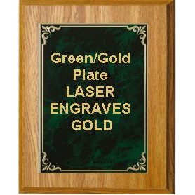 Oak Plaque 8" x 10" - Hi-Relief Green/Gold 5-7/8" x 7-7/8" Plate