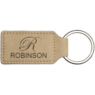 Light Brown Leatherette Rectangle Keychain (2 3/4" x 1 1/4")