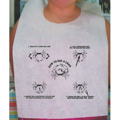 Stock "How To Eat A Crab" Design Poly Backed Paper Bibs w/Ties Minimum 25 bibs.