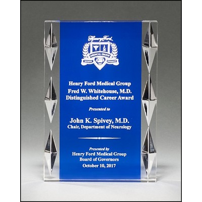 Acrylic Awards with Blue Background and Carved Jewel Accents 6"W x 8"H