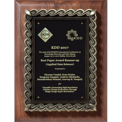 Walnut Rectangle Plaque w/Black Brass Plate & Cast Metal, 12"x15"