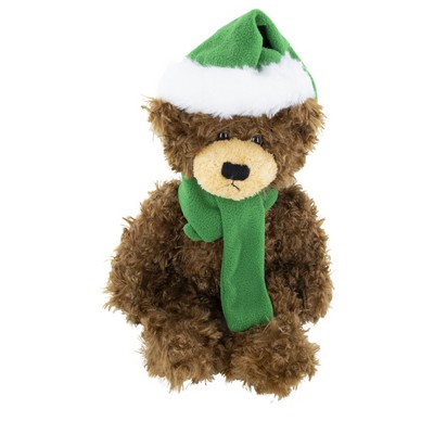 soft plush Chocolate Brandon Bear with Christmas scarf &hat