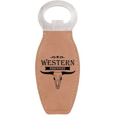 Light Brown Leatherette Bottle Opener with Magnet, Laserable