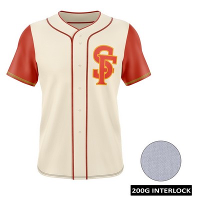 Men's and Kids' Sublimation Full-Button Baseball Jersey - 200G Interlock