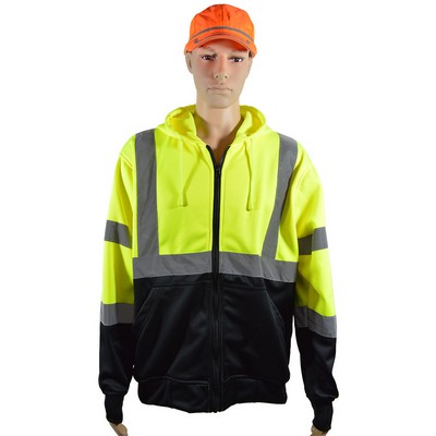 ANSI Class 3 Lime with Black Bottom Two Tone Zip-up Hooded Sweatshirt