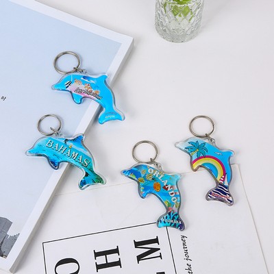 Dolphin Shaped Keychain Acrylic Key Ring For Souvenir- Two Sides Printing