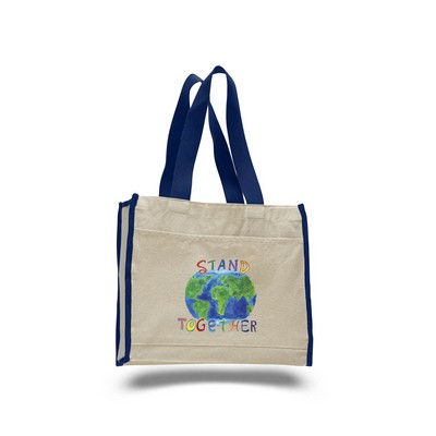 Natural Canvas Bag w/ Contrast Handles & Trim - Full Color Transfer (14"x12"x5 1/4")