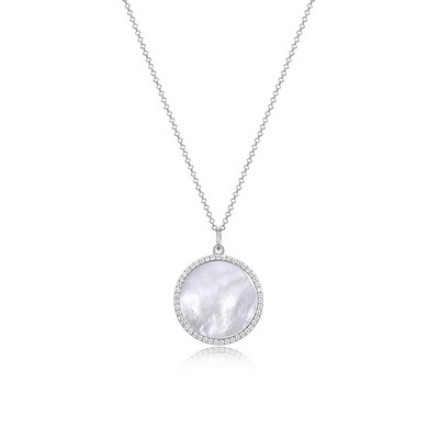 Fleur de Vie Collection Diamondlite CZ and Mother of Pearl Adjustable 19mm Round Locket - Silver