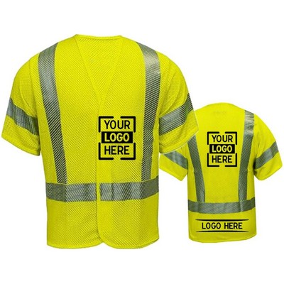 Hi Vis Segmented Tape Class 3 Safety Hook & Loop Mesh Vest With Pockets