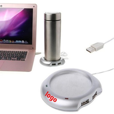 USB Cup Warmer Heater Pad w/4 Ports USB Hub