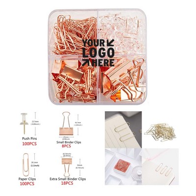 Set of Binder Clips Paper Clips Push Pins