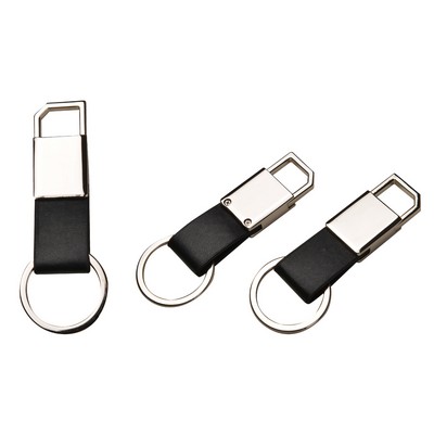 Black Leatherette Metal Clip-On Key Chain