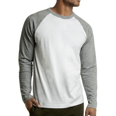 Men's 3/4 Sleeve Baseball T-Shirt - Small, Light Gray/White (Case of 2