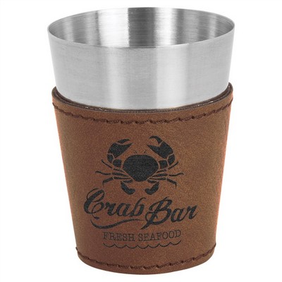 2 oz. Dark Brown Leatherette & Stainless Steel Shot Glass