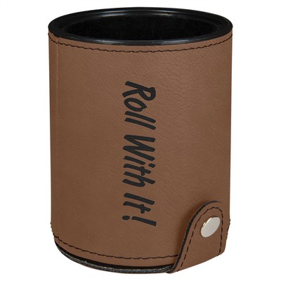 Dark Brown Leatherette Dice Cup with 5 Dice