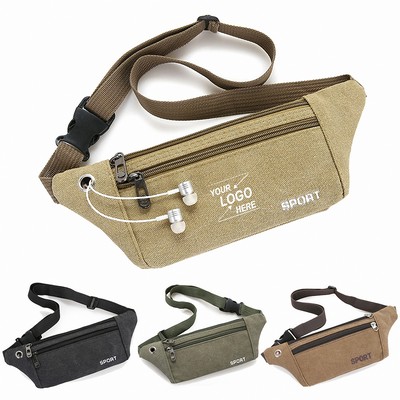 Canvas Waist Pack with 2 Zipper Pockets