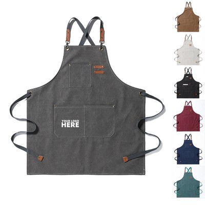 Canvas Cross Back Apron With Pocket