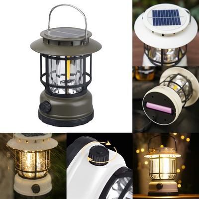 Solar Energy Light Rechargeable Camp Light Retro Design Portable Waterproof LED Lantern Outdoor Tent