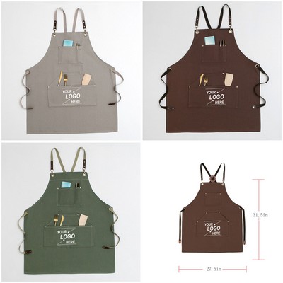 Unisex Denim Apron with Pockets for Kitchen Cooking