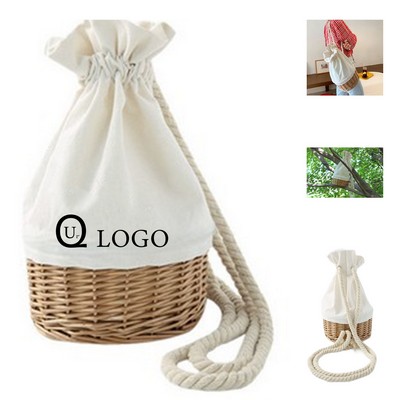 Drawstring Rattan Bucket Backpack