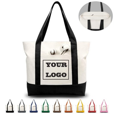 Stylish Canvas Tote Bag w/ External Pocket