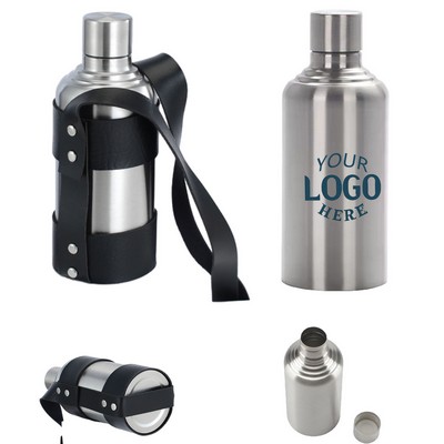 18oz Stainless Steel Wine Bottle w/ Portable Carrying Strap