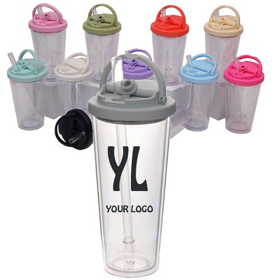 16/24/26 Oz Double Layer Water Bottle With Straw