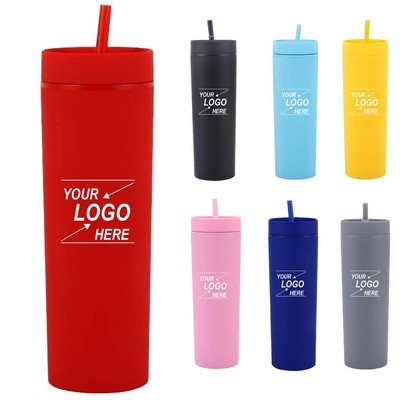 16oz Colorful Skinny Tumblers with Lids and Straws