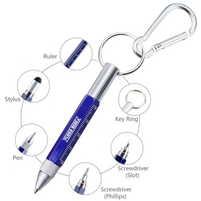 6 in 1 Multi Metal Tool Pen With Carabiner And Key Ring