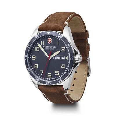 Victorinox Swiss Army Corporate Gifts Fieldforce Ø42 Blue Dial Brown Leather Strap Watch