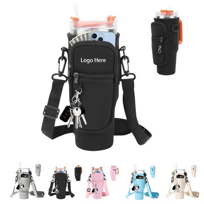 Water Bottle Carrier Bag With Phone Pocket For 40 Oz Tumbler