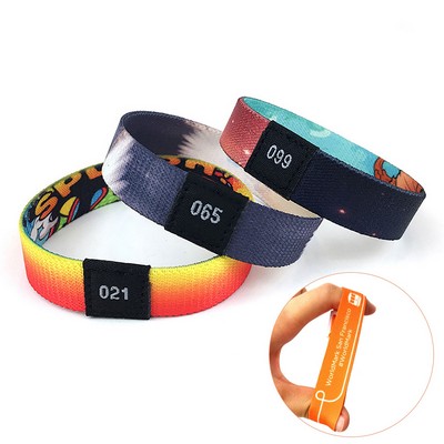 5/8" Sublimated Elastic Event Wristbands with Custom Woven Label