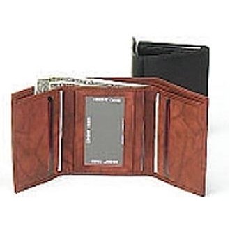 Men's Cowhide Leather Tri-Fold Wallet w/Card Slots / ID Slot