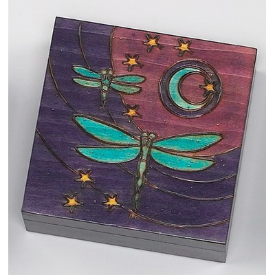 Bryon Allen Dark Blue Wood Box Dragonflies/Moon/Stars