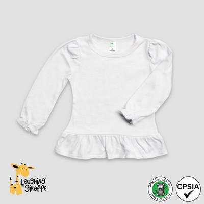 Toddler Girls Long Sleeve Ruffle Trim Top White 65% Polyester 35% Cotton- Laughing Giraffe®