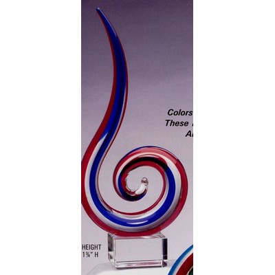 Art Glass Sculpture - Red/ White/ Blue Scroll